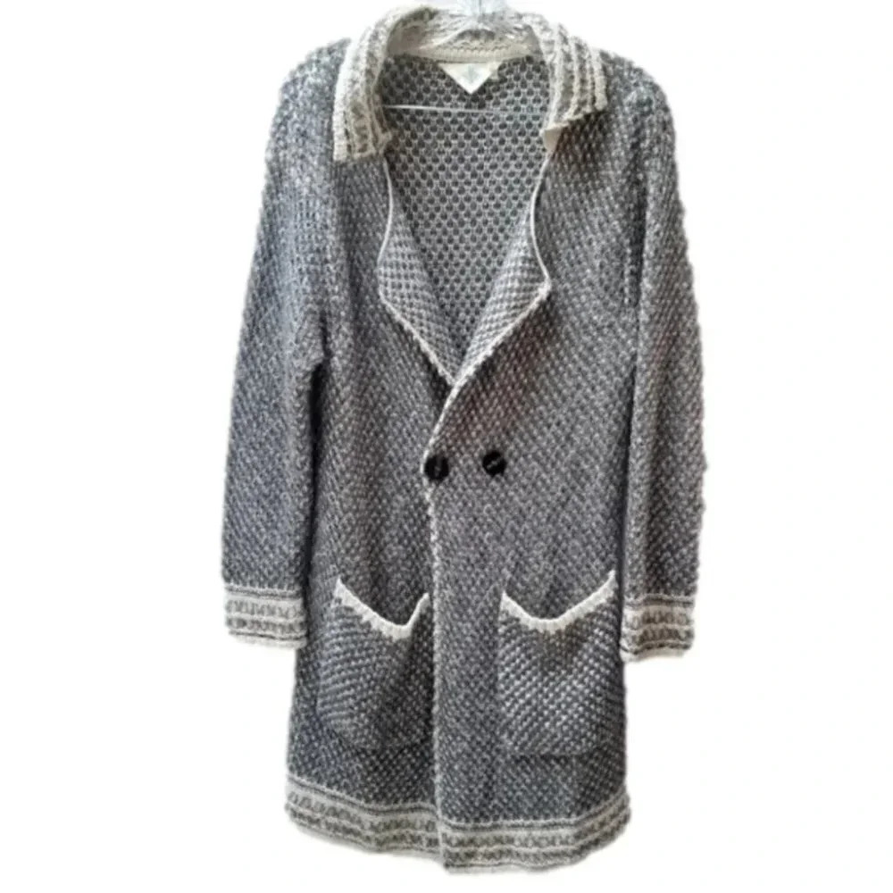 Anthropologie HWR Chunky Knit Long Cardigan Pockets Grey S